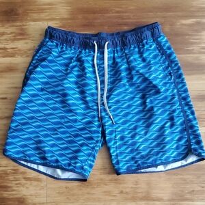Blue Wave Pattern Men's Swim Shorts